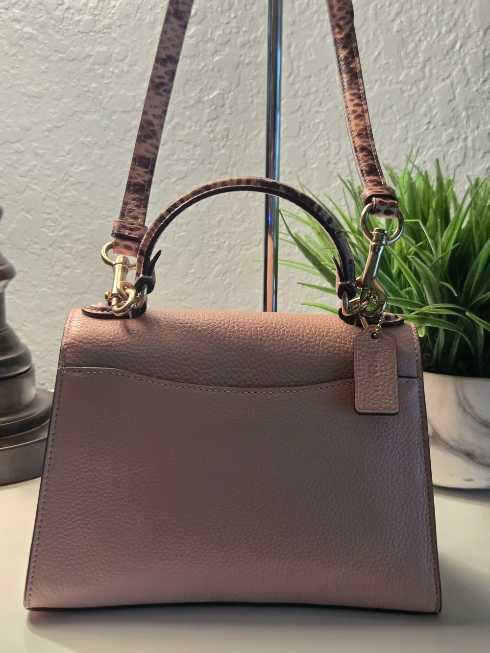 Coach Pepper Satchel Shell Pink Pebble Leather & Snake Embossed Trim LIKE NEW